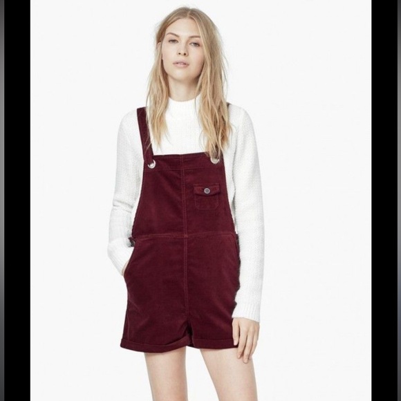 Mango Burgundy Velvet Short Overalls - Picture 1 of 6